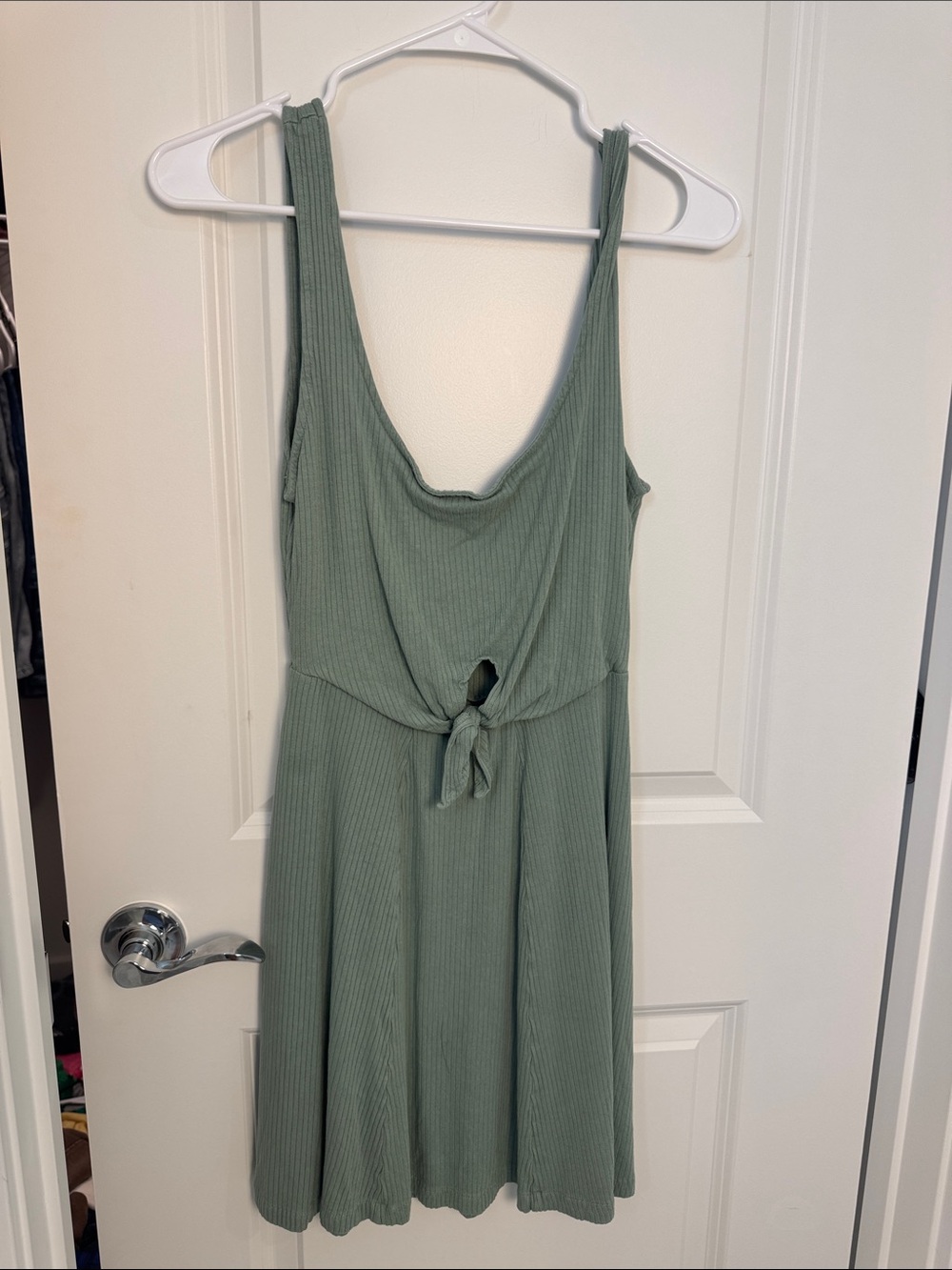 l*space Ribbed Scoop Neck Tie-Front Mini Dress in Sage Green